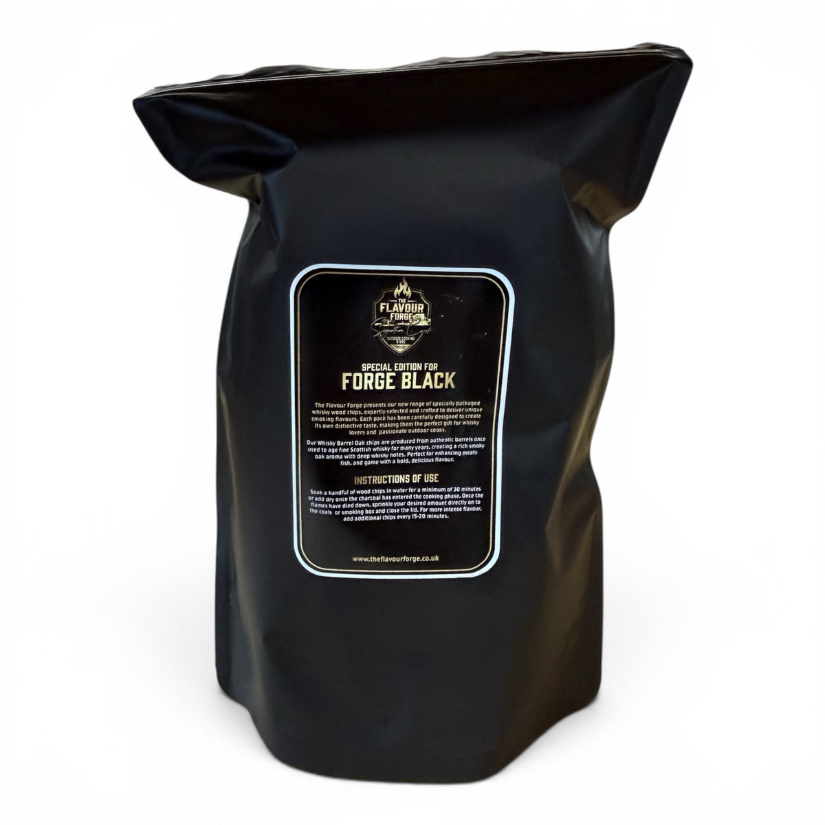 Back of Forge Black whisky smoking chips bag