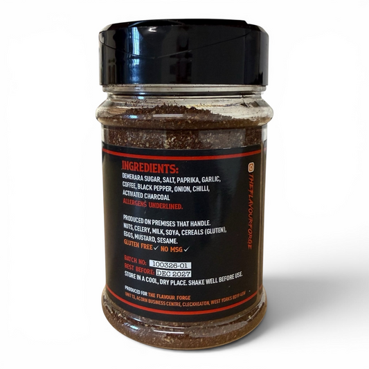 Forge Black beef rub jar – ingredients label